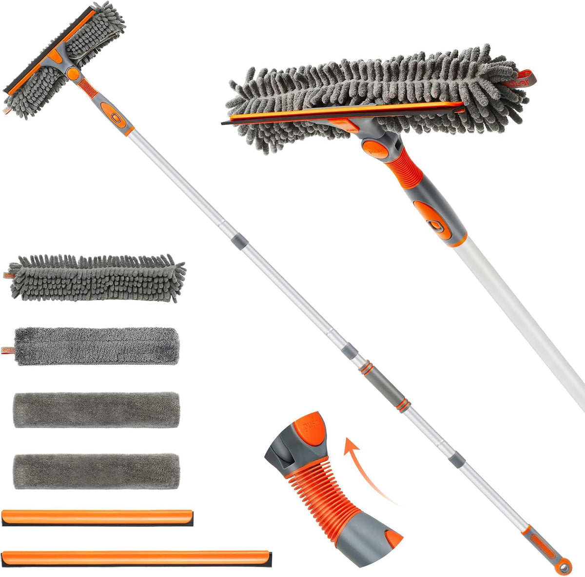 Eazer 62" Extendable Window Cleaning Kit – Rotate-Lock Squeegee, Dual Blades & 4 Microfiber Cloths
