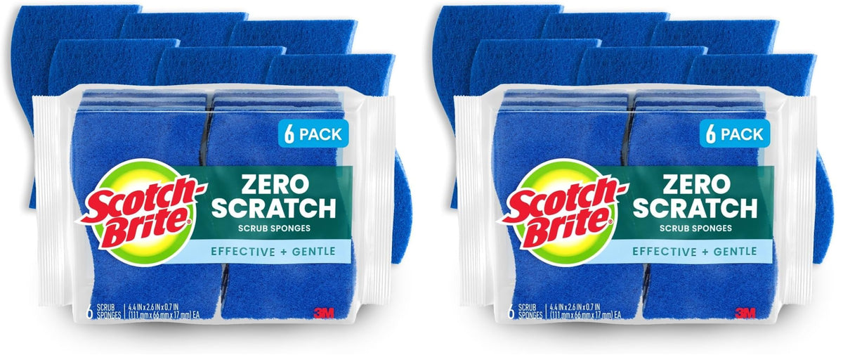Scotch-Brite Zero Scratch Scrub Sponge – Non-Scratch, 3X Faster Cleaning, Recycled Plastic Fibers