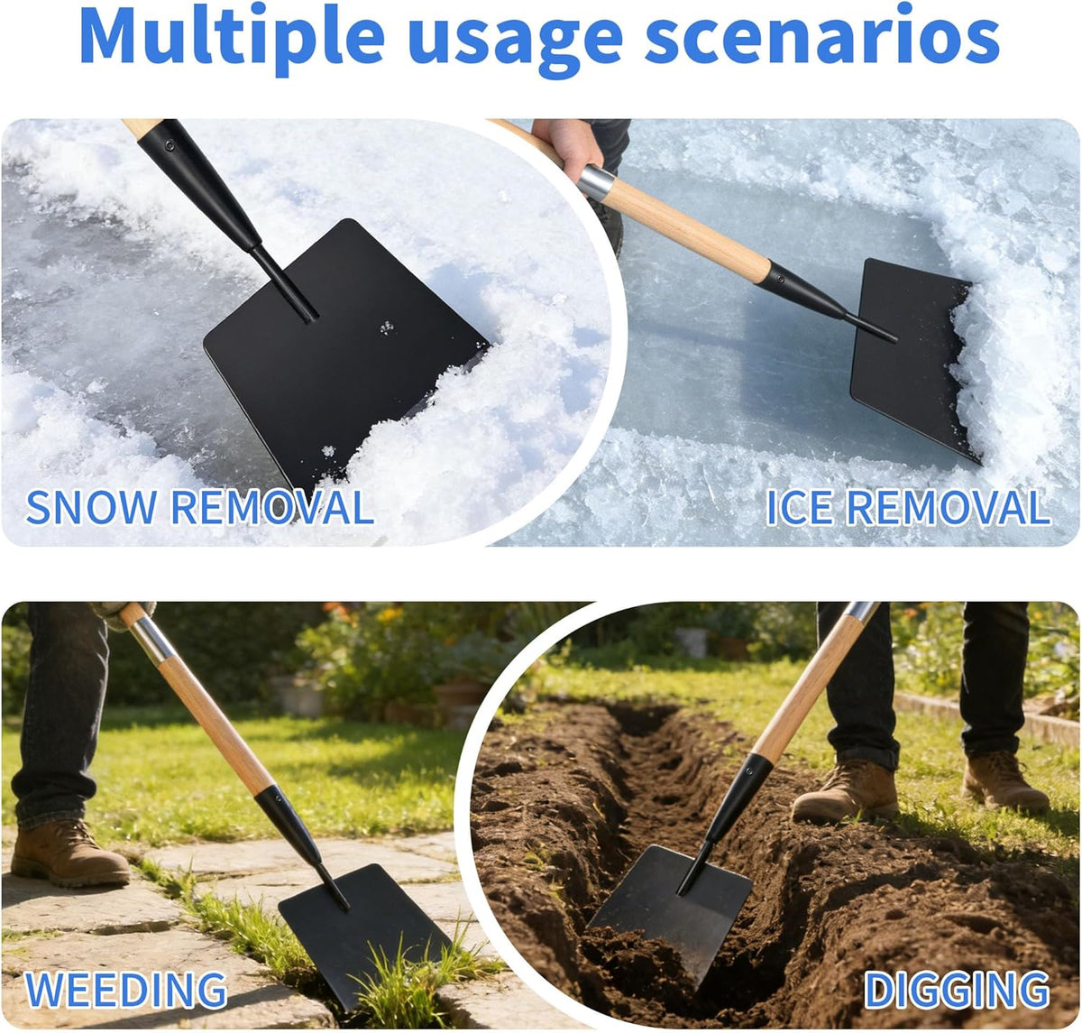 56" Wooden Handle Ice Scraper & Chopper – 7" Steel Blade for Driveways, Sidewalks & Steps