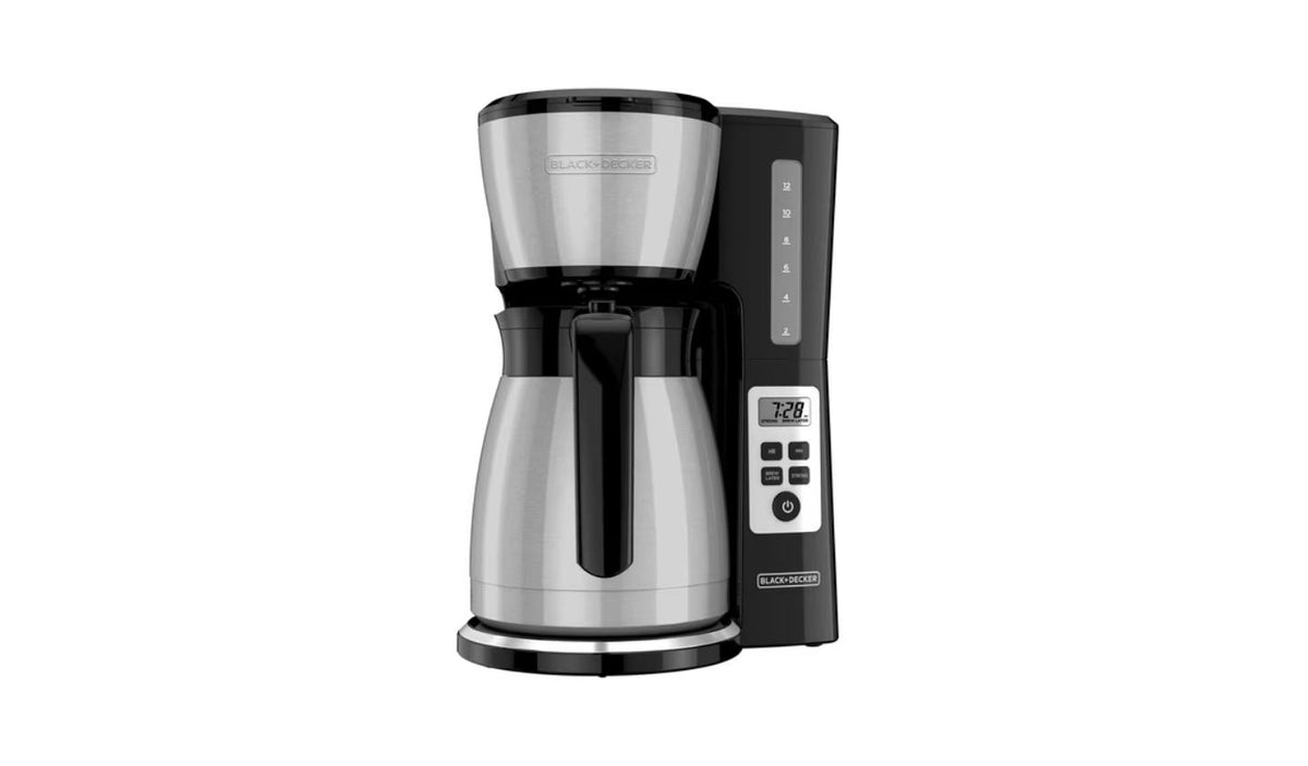 BLACK+DECKER 12 Cup Thermal Programmable Coffee Maker with Brew Strength and VORTEX Technology, Black/Steel