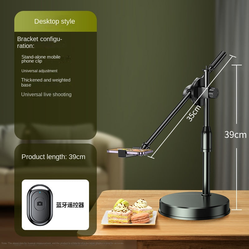 Adjustable Overhead Phone Stand with Fill Light – Dual Camera Desktop Mount for Food Photography, Drawing & Live Streaming