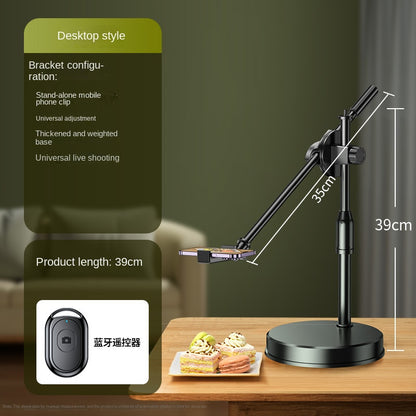 Adjustable Overhead Phone Stand with Fill Light – Dual Camera Desktop Mount for Food Photography, Drawing & Live Streaming