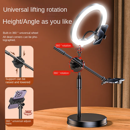 Adjustable Overhead Phone Stand with Fill Light – Dual Camera Desktop Mount for Food Photography, Drawing & Live Streaming