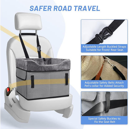 Portable Dog Car Seat Mat for Small Dogs – Waterproof Dirt-Proof Pet Car Seat Cover with Elevated Booster Cushion for Travel