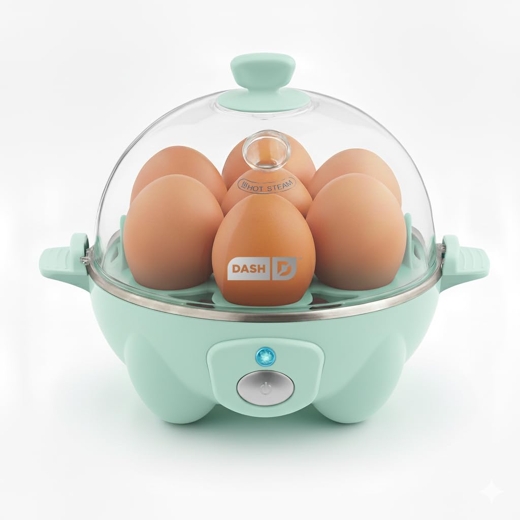 DASH Electric Rapid Egg Cooker – 6-Egg Capacity, Auto Shut-Off, Hard Boiled, Poached & Scrambled