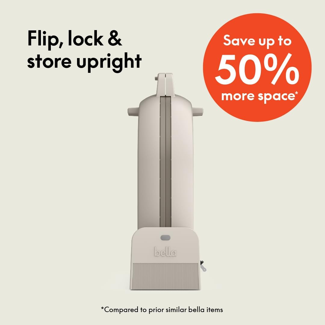 BELLA Flip & Store Belgian Waffle Maker – 1000W, Ceramic Nonstick, Compact Upright Storage