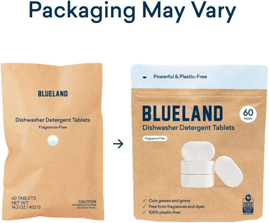 BLUELAND 100% Plastic-Free Dishwasher Detergent Tablets