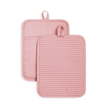 KitchenAid Ribbed Soft Silicone Pot Holder Set of 2 – Heat Resistant to 500°F, Waterproof, 7"×9"