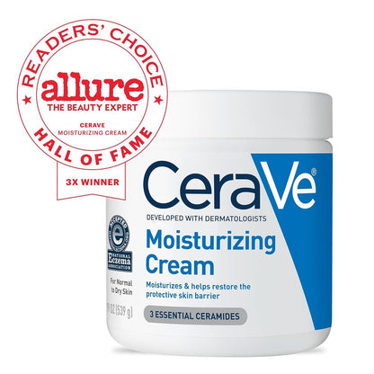 CeraVe Moisturizing Cream – 24-Hour Hydration with Ceramides & Hyaluronic Acid, Fragrance-Free, 19 fl oz