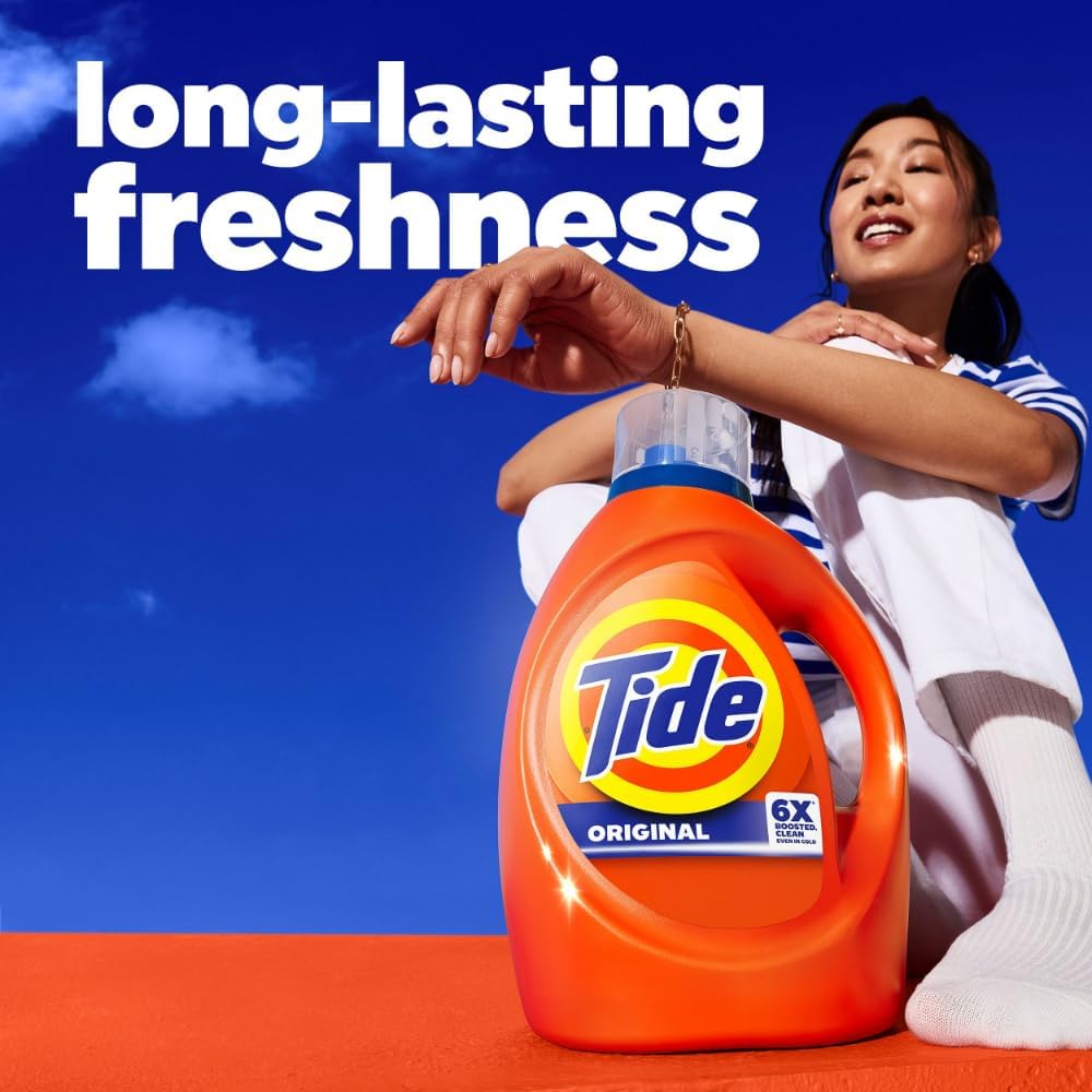 Tide Original Scent Liquid Laundry Detergent – 6X Cleaning Boost, 4X Cleaner, Fights 100% of Stains