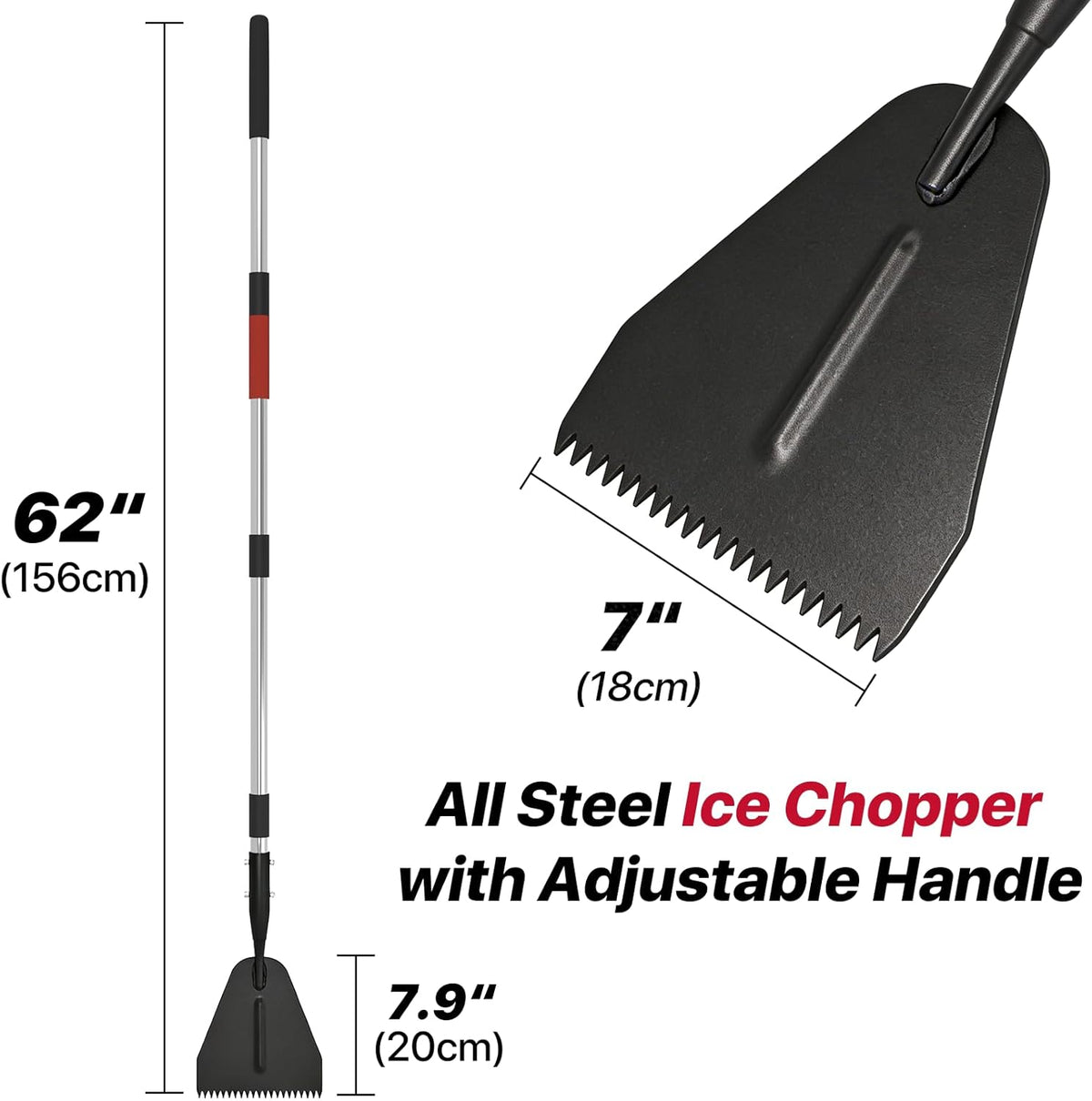 62" Serrated Ice Scraper & Chopper – Forged Steel Blade, Breaks Through Thick Ice on Driveways