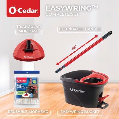 O-Cedar EasyWring Microfiber Spin Mop & Bucket System – Hands-Free Wringing, Machine-Washable Mop Head