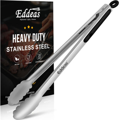 EDDEAS Stainless Steel Kitchen Tongs Set – Heat Resistant to 600°F, Locking, Set of 3 (7", 9", 12")
