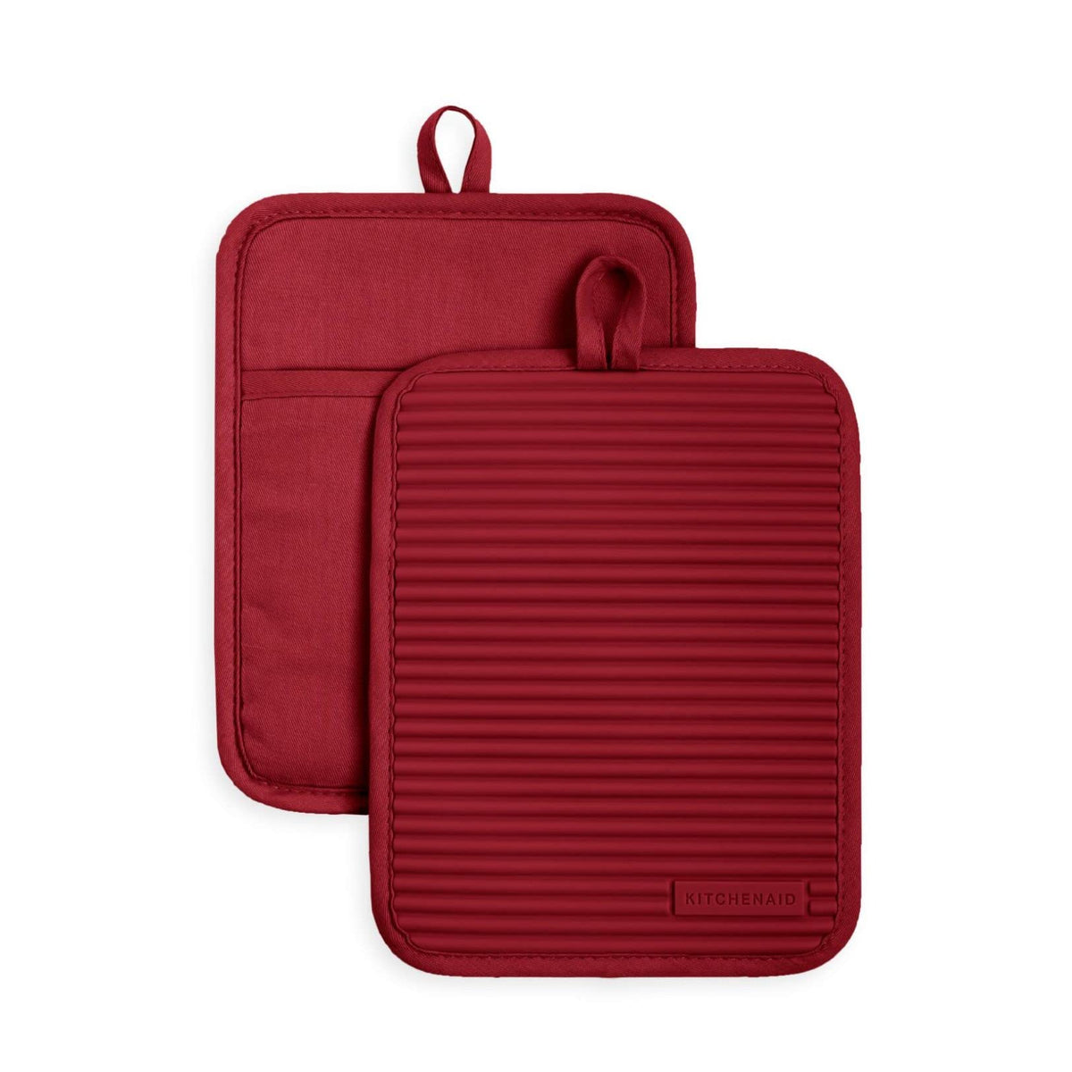 KitchenAid Ribbed Soft Silicone Pot Holder Set of 2 – Heat Resistant to 500°F, Waterproof, 7"×9"