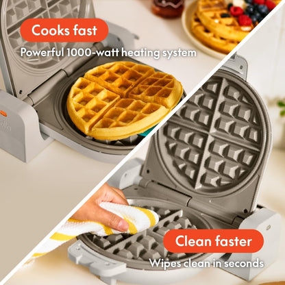 BELLA Flip & Store Belgian Waffle Maker – 1000W, Ceramic Nonstick, Compact Upright Storage