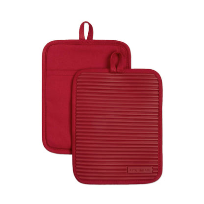 KitchenAid Ribbed Soft Silicone Pot Holder Set of 2 – Heat Resistant to 500°F, Waterproof, 7"×9"