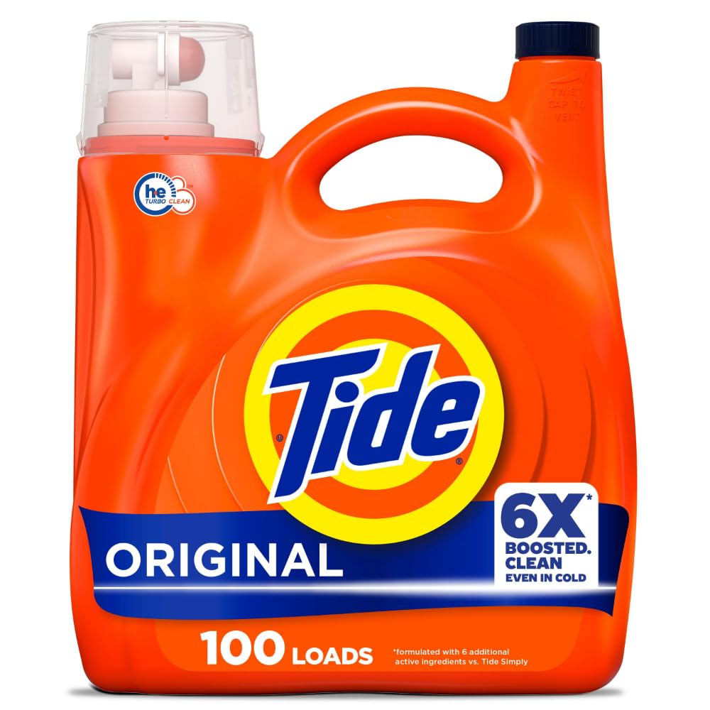 Tide Original Scent Liquid Laundry Detergent – 6X Cleaning Boost, 4X Cleaner, Fights 100% of Stains
