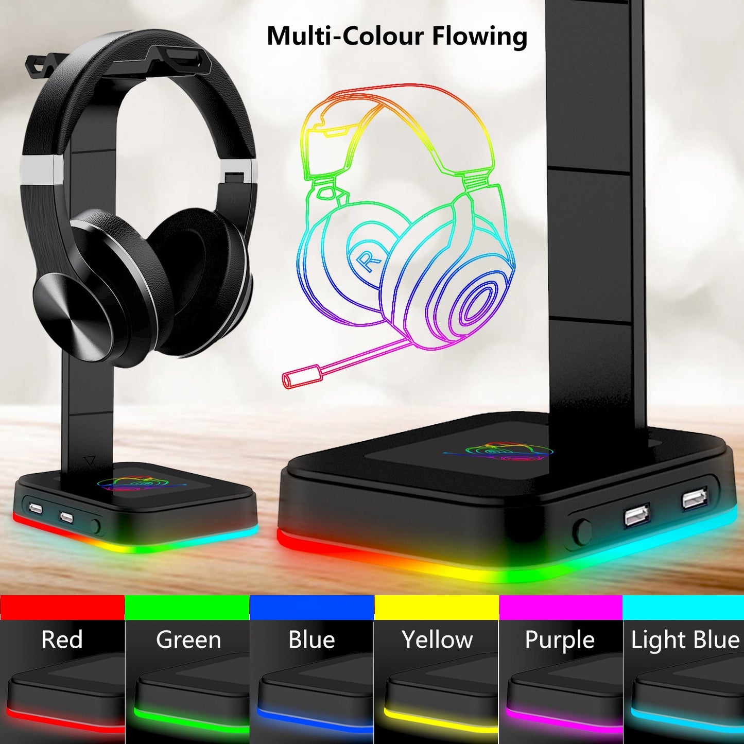 RGB Gaming Headphone Stand – Color-Changing LED Earphone Holder for Desk & E-Sports Setup