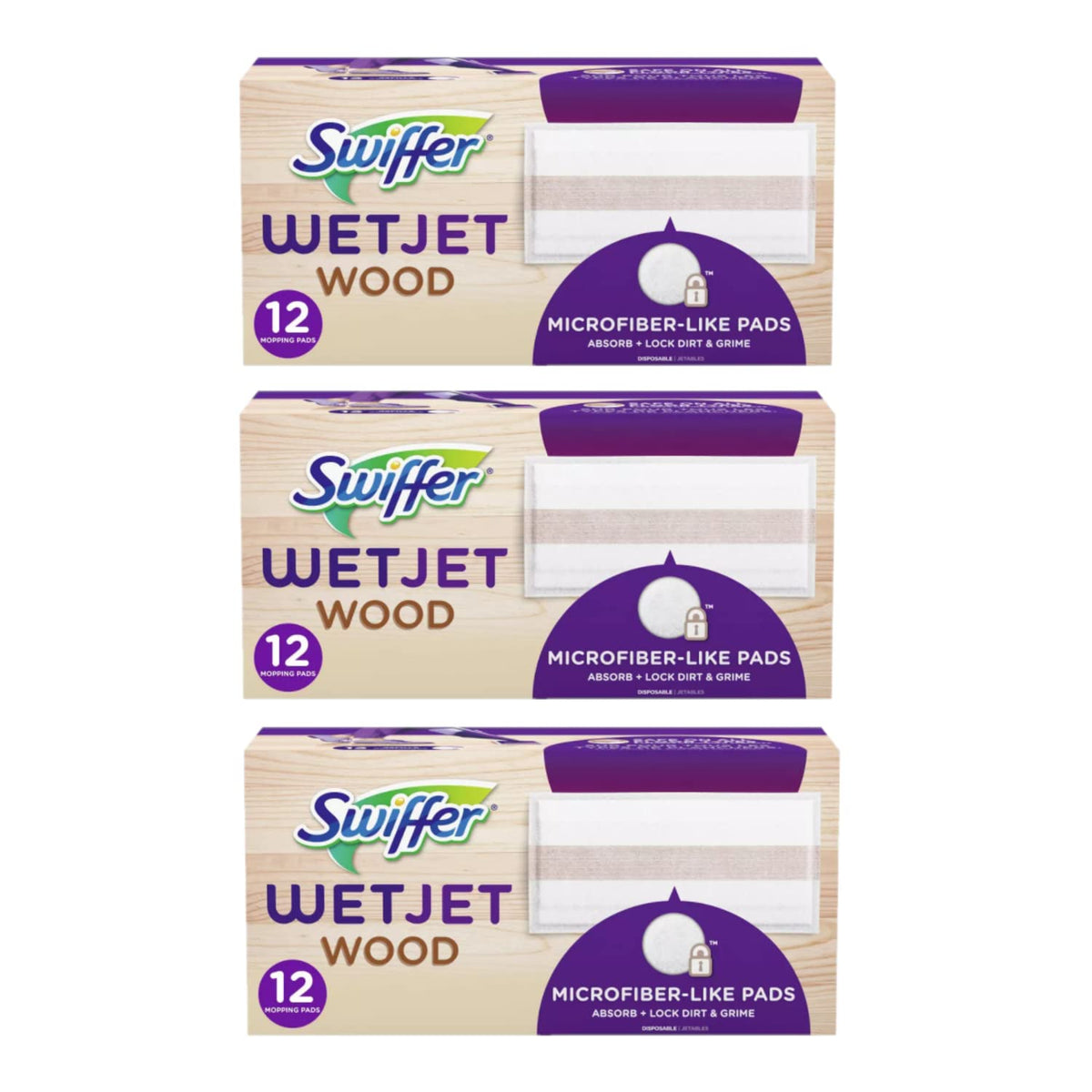 Swiffer WetJet Mopping Pad Refills – 24-Count Absorb + Lock Pads, Safe on Finished Wood Floors