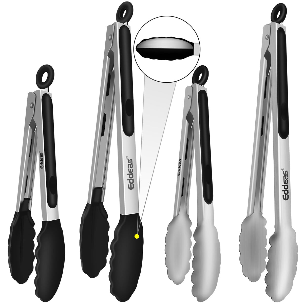 EDDEAS Stainless Steel Kitchen Tongs Set – Heat Resistant to 600°F, Locking, Set of 3 (7", 9", 12")