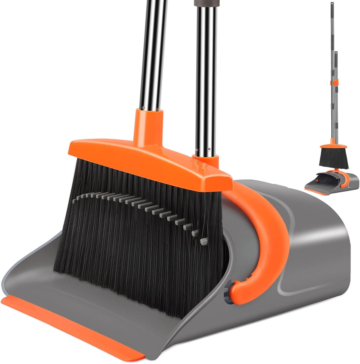 Broom & Dustpan Set with Adjustable Handle – Step-On Dustpan & Hair-Removing Comb Teeth