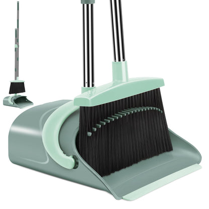 Broom & Dustpan Set with Adjustable Handle – Step-On Dustpan & Hair-Removing Comb Teeth