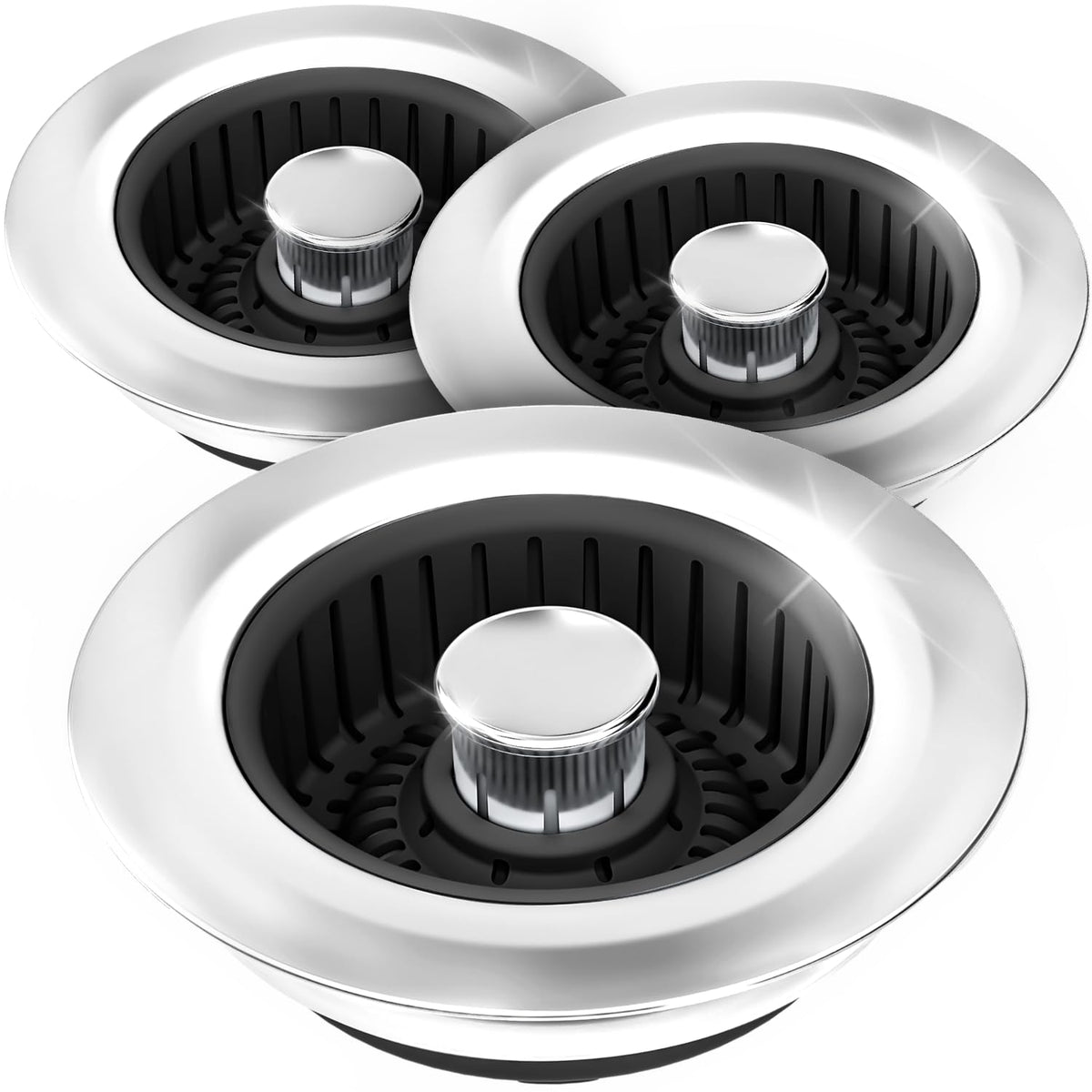 3-in-1 Kitchen Sink Drain Strainer & Stopper – Catches Food Scraps, Fits Standard Drains