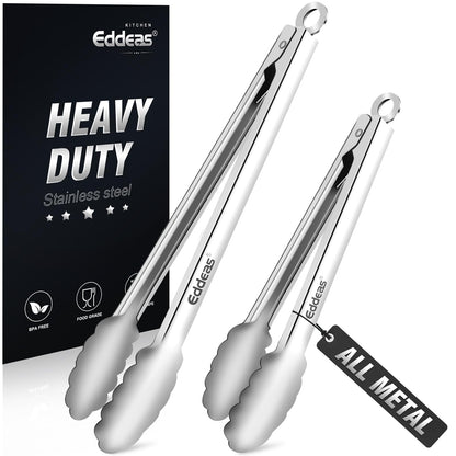 EDDEAS Stainless Steel Kitchen Tongs Set – Heat Resistant to 600°F, Locking, Set of 3 (7", 9", 12")