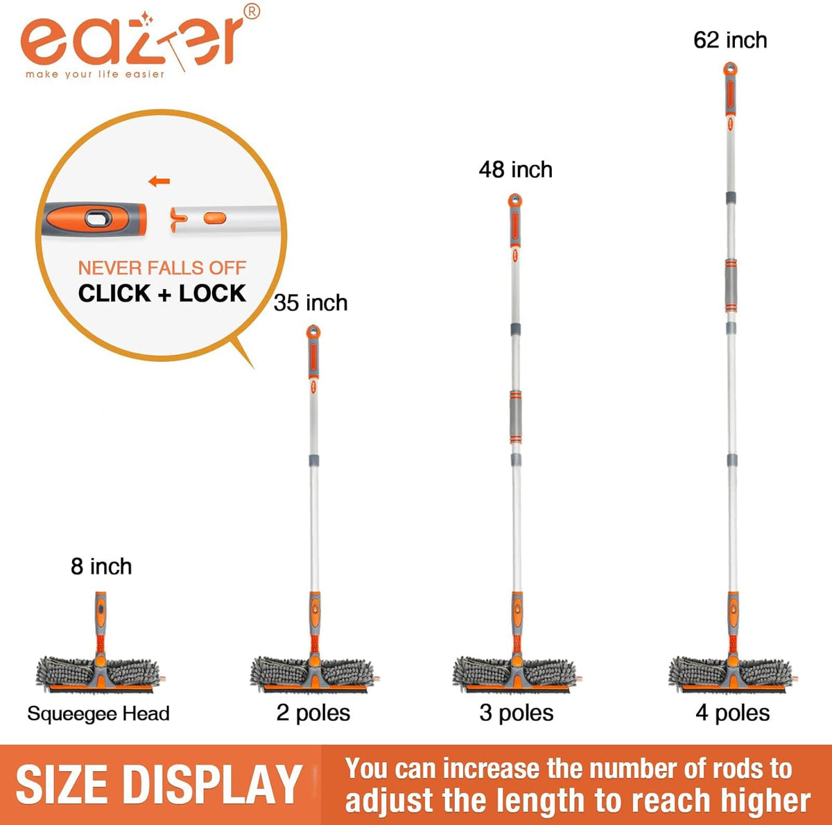 Eazer 62" Extendable Window Cleaning Kit – Rotate-Lock Squeegee, Dual Blades & 4 Microfiber Cloths