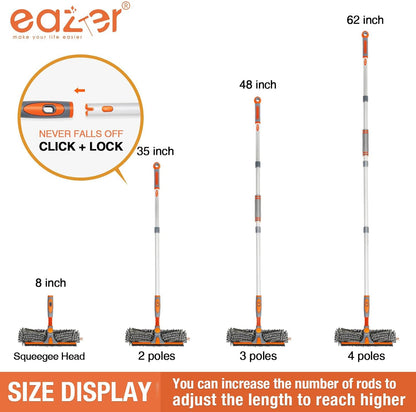 Eazer 62" Extendable Window Cleaning Kit – Rotate-Lock Squeegee, Dual Blades & 4 Microfiber Cloths