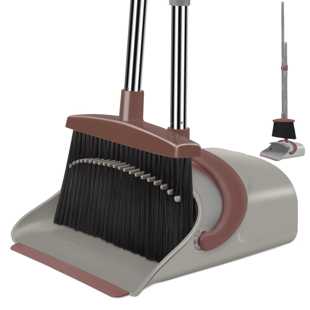 Broom & Dustpan Set with Adjustable Handle – Step-On Dustpan & Hair-Removing Comb Teeth