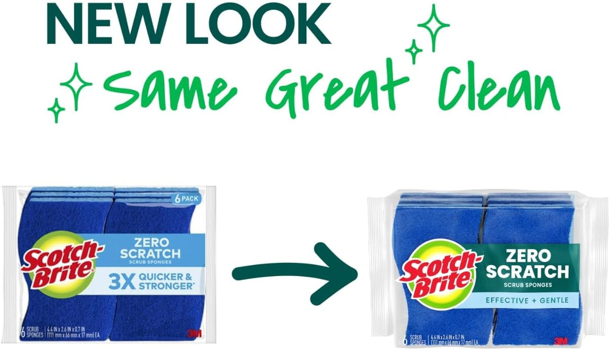 Scotch-Brite Zero Scratch Scrub Sponge – Non-Scratch, 3X Faster Cleaning, Recycled Plastic Fibers