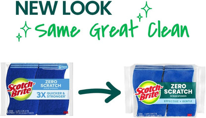 Scotch-Brite Zero Scratch Scrub Sponge – Non-Scratch, 3X Faster Cleaning, Recycled Plastic Fibers