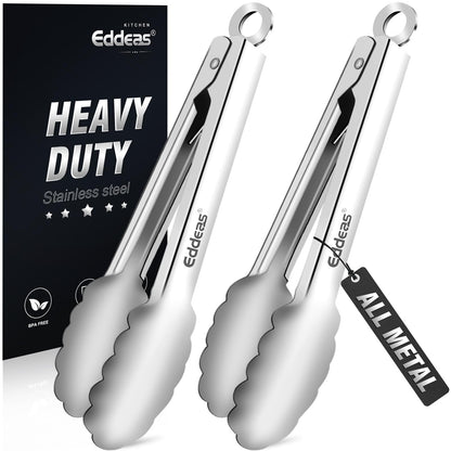 EDDEAS Stainless Steel Kitchen Tongs Set – Heat Resistant to 600°F, Locking, Set of 3 (7", 9", 12")