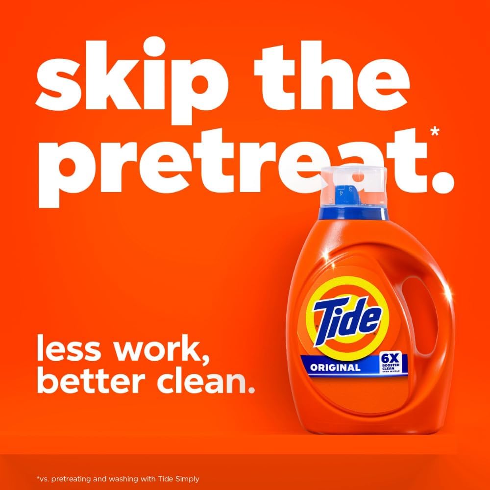 Tide Original Scent Liquid Laundry Detergent – 6X Cleaning Boost, 4X Cleaner, Fights 100% of Stains
