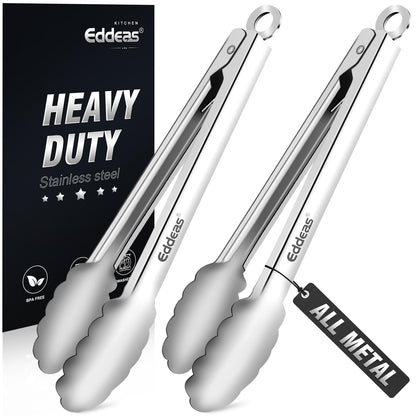 EDDEAS Stainless Steel Kitchen Tongs Set – Heat Resistant to 600°F, Locking, Set of 3 (7", 9", 12")
