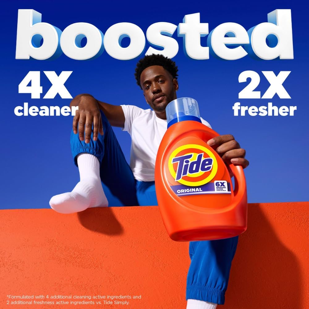 Tide Original Scent Liquid Laundry Detergent – 6X Cleaning Boost, 4X Cleaner, Fights 100% of Stains