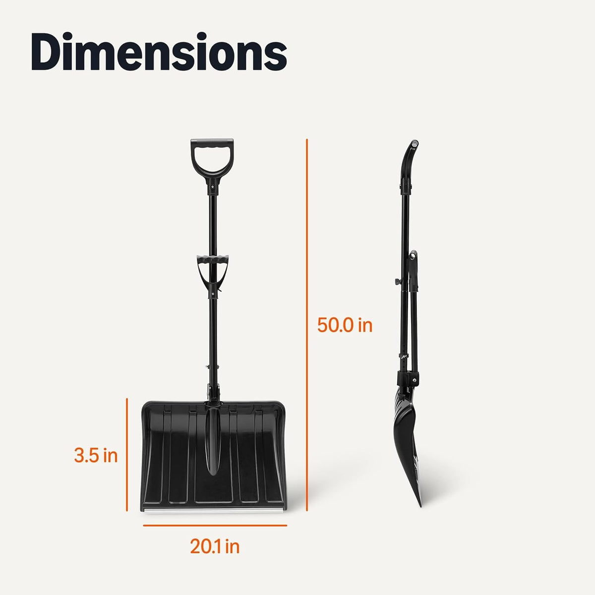 Amazon Basics 50" Ergonomic Snow Shovel – Dual-Handle, Heavy-Duty Polymer Head, Aluminum Wear Strip