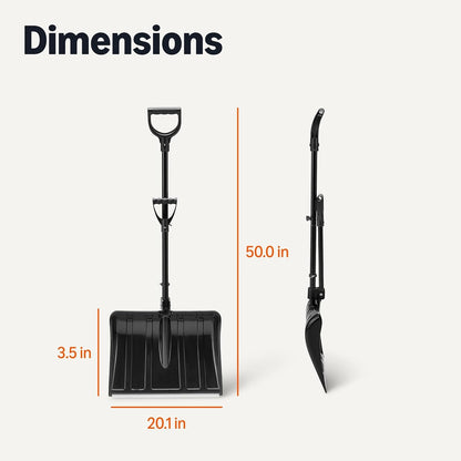 Amazon Basics 50" Ergonomic Snow Shovel – Dual-Handle, Heavy-Duty Polymer Head, Aluminum Wear Strip