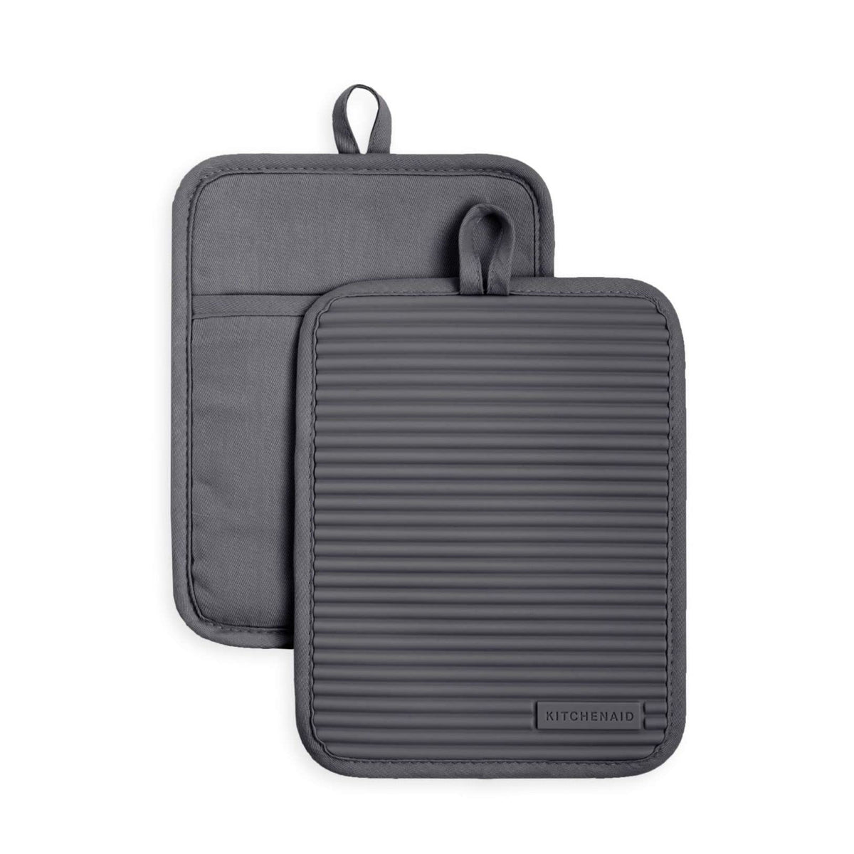 KitchenAid Ribbed Soft Silicone Pot Holder Set of 2 – Heat Resistant to 500°F, Waterproof, 7"×9"