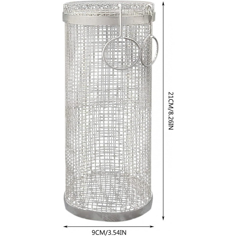 Rolling BBQ Grilling Basket – Stainless Steel Barbecue Grill Cage for Vegetables, Fish & Meat