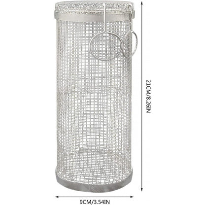 Rolling BBQ Grilling Basket – Stainless Steel Barbecue Grill Cage for Vegetables, Fish & Meat