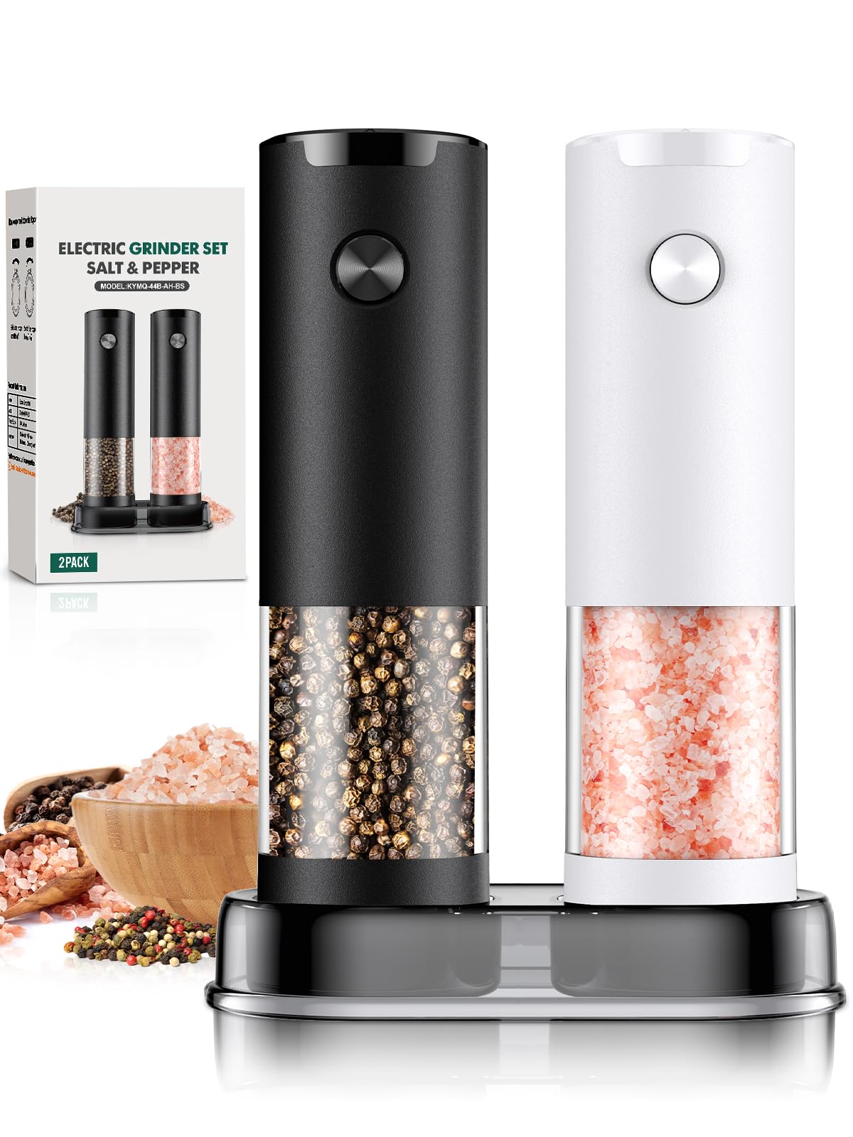 ioion Electric Salt & Pepper Grinder Set – 5 Grind Settings, LED Light, One-Hand Operation