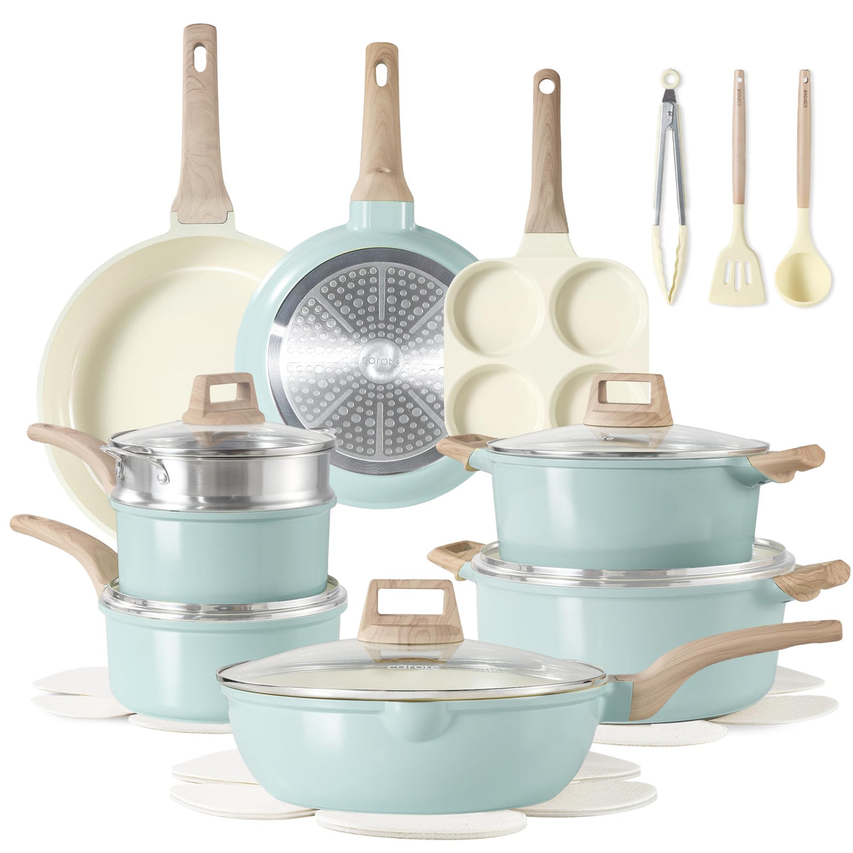 CAROTE 44-Piece Nonstick Cookware Set – Granite Coating, Induction Compatible, Includes Knives & Utensils