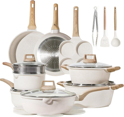 CAROTE 21-Piece Nonstick Cookware Set – Granite Coating, Induction Compatible, Pots & Pans with Lids