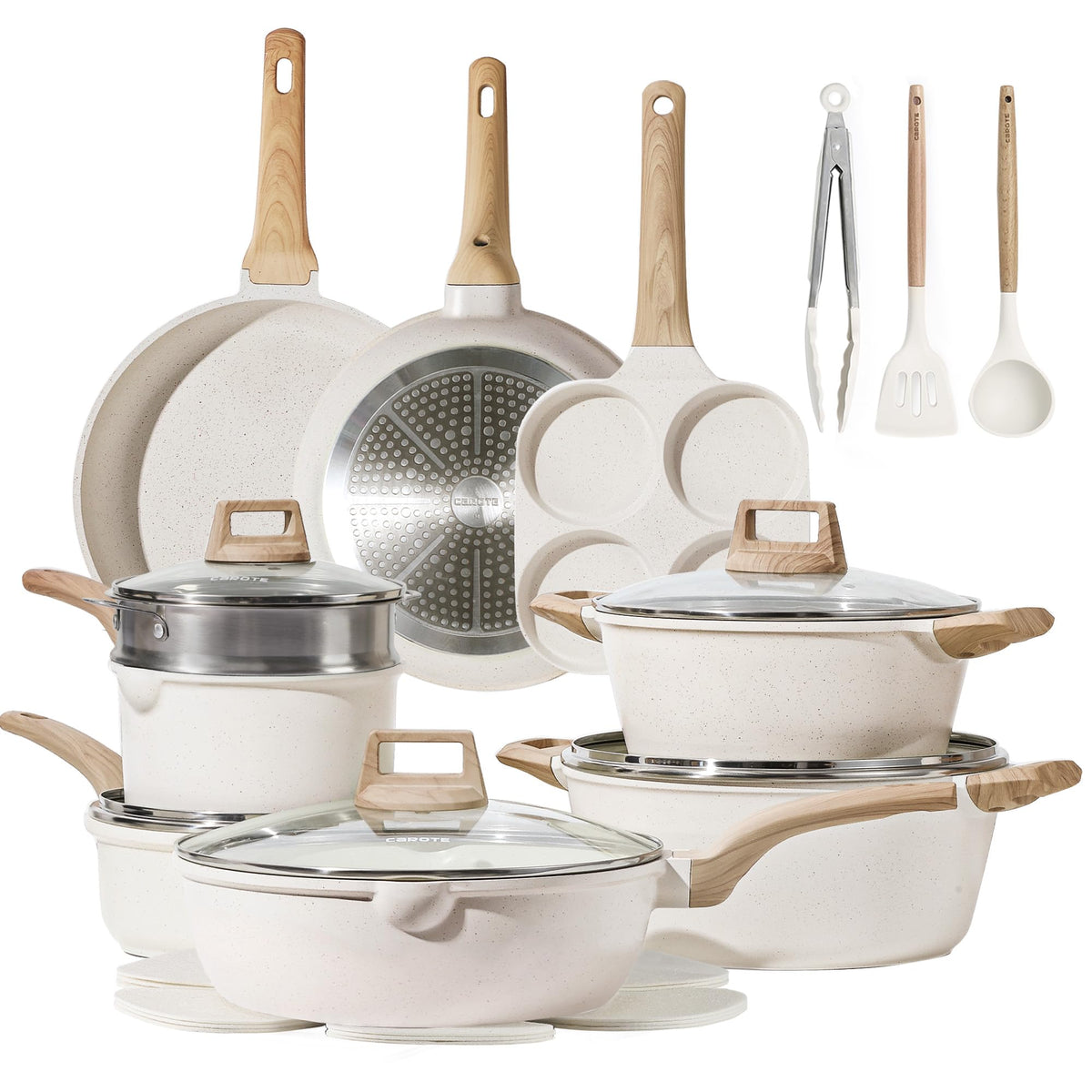 CAROTE 44-Piece Nonstick Cookware Set – Granite Coating, Induction Compatible, Includes Knives & Utensils