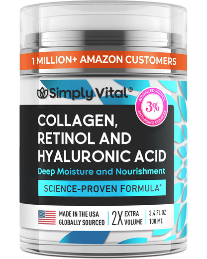 SimplyVital Anti-Aging Retinol Face Moisturizer – With Hyaluronic Acid & Collagen, 1.7 fl oz