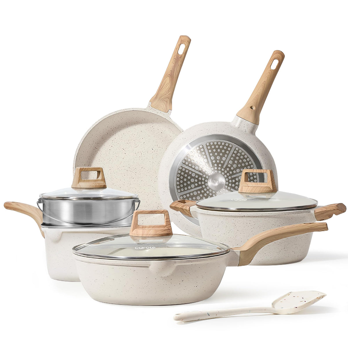 CAROTE 21-Piece Nonstick Cookware Set – Granite Coating, Induction Compatible, Pots & Pans with Lids