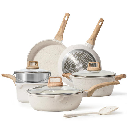 CAROTE 21-Piece Nonstick Cookware Set – Granite Coating, Induction Compatible, Pots & Pans with Lids