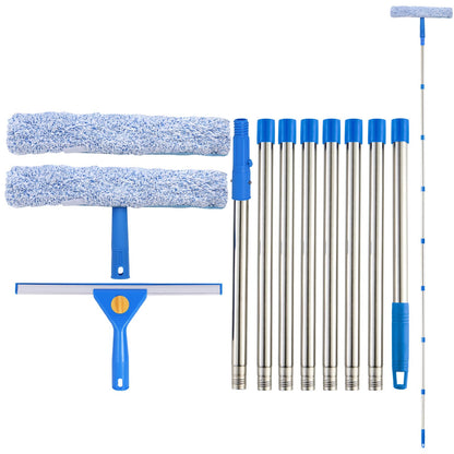 Window Cleaning Kit with 3-Gallon Bucket – 14" Squeegee, 15" Scrubber, 61" Extension Handle & Microfiber Cloth